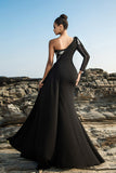 Black Sequin Mermaid One-Shoulder Evening Dress with Slit