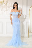 Off-the-Shoulder Light Mermaid Corset Long Evening Dress