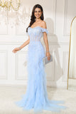 Off-the-Shoulder Light Mermaid Corset Long Evening Dress