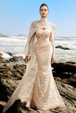 Champagne Mermaid Beaded Corset Evening Dress with Bare Shoulders