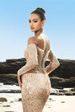 Champagne Mermaid Beaded Corset Evening Dress with Bare Shoulders