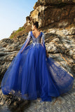 Royal Blue Appliqué Tulle Evening Dress