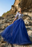 Royal Blue Appliqué Tulle Evening Dress