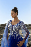 Royal Blue Appliqué Tulle Evening Dress