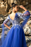 Royal Blue Appliqué Tulle Evening Dress