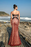 Burgundy Strapless Mermaid Evening Dress with Slit