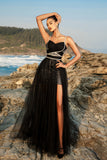 Black Spaghetti Strap Evening Dress