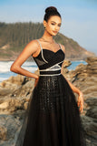 Black Spaghetti Strap Evening Dress