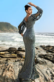 Mermaid Sparkly Green 3/4 Sleeve Evening Dress