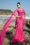 Fuchsia Sequin Mermaid Evening Dress with Cape Sleeves