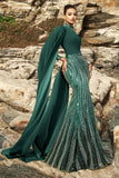Sparkly Dark Green Mermaid Evening Dress with Cape Sleeves