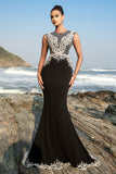 Black Mermaid Evening Dress with Detachable Cape