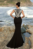 Black Mermaid Evening Dress with Detachable Cape