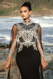 Black Mermaid Evening Dress with Detachable Cape