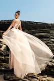 Shimmer Blush Spaghetti Strap Mermaid Evening Dress with Cape