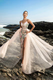 Shimmer Blush Spaghetti Strap Mermaid Evening Dress with Cape