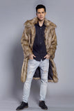 Brown Polo Collar Front Open Maxi Faux Fur Coat