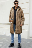 Black Faux Fur Long Warm Winter Men's Coat with Hood