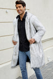 Black Faux Fur Long Warm Winter Men's Coat with Hood