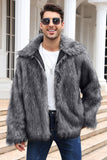 Black Fluffy Faux Fur Winter Men's Coat
