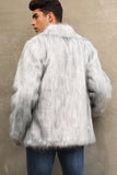 Black Fluffy Faux Fur Winter Men's Coat