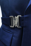 Navy Buckled 2 Piece Notched Lapel Slim Fit Men's Suits with Chain