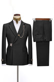 Navy Buckled 2 Piece Notched Lapel Slim Fit Men's Suits with Chain