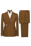 Navy Buckled 2 Piece Notched Lapel Slim Fit Men's Suits with Chain