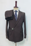 Navy Buckled 2 Piece Notched Lapel Slim Fit Men's Suits with Chain