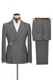 Navy Buckled 2 Piece Notched Lapel Slim Fit Men's Suits with Chain