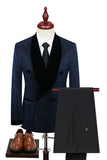 Glitter Navy Shawl Lapel 2 Piece Men's Suits