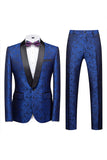Blue Jacquard One Button 2 Piece Shawl Lapel Men's Suits