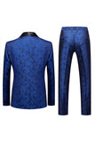 Blue Jacquard One Button 2 Piece Shawl Lapel Men's Suits