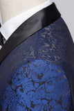 Blue Jacquard One Button 2 Piece Shawl Lapel Men's Suits