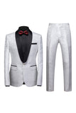 Blue Jacquard One Button 2 Piece Shawl Lapel Men's Suits