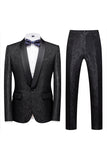 Blue Jacquard One Button 2 Piece Shawl Lapel Men's Suits