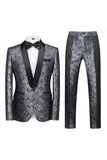 Blue Jacquard One Button 2 Piece Shawl Lapel Men's Suits