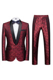 Blue Jacquard One Button 2 Piece Shawl Lapel Men's Suits