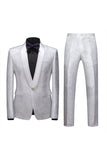 Blue Jacquard One Button 2 Piece Shawl Lapel Men's Suits
