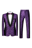 Blue Jacquard One Button 2 Piece Shawl Lapel Men's Suits