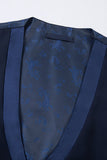 Luxury Slim Fit Beaded Shawl Lapel Navy 3 Piece Men's Suits