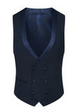 Luxury Slim Fit Beaded Shawl Lapel Navy 3 Piece Men's Suits