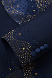 Luxury Slim Fit Beaded Shawl Lapel Navy 3 Piece Men's Suits