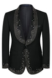 Luxury Slim Fit Beaded Shawl Lapel Navy 3 Piece Men's Suits