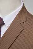 Coffee Notched Lapel 2 Piece Checkered Men's Suits
