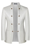 Elegant White Jacquard Double-Breasted 3 Piece Men's Suits
