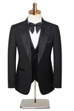 Black Peak Lapel Slim Fit 3 Piece Men's Suits with Beading
