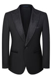 Black Peak Lapel Slim Fit 3 Piece Men's Suits with Beading
