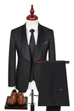 3 Piece Jacquard One Button Shawl Lapel Dark Green Men's Suits