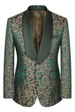 3 Piece Jacquard One Button Shawl Lapel Dark Green Men's Suits